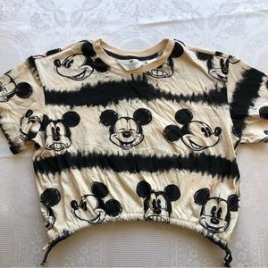 H&M Disney Mickey Mouse Black/Cream Graphics Cropped Shirt Girls Size 8-10 Top